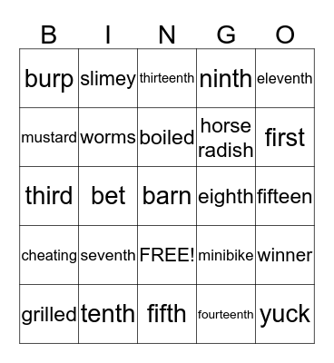 How To Eat Fried Worms Bingo Card