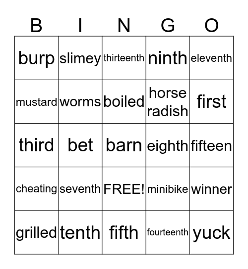 How To Eat Fried Worms Bingo Card