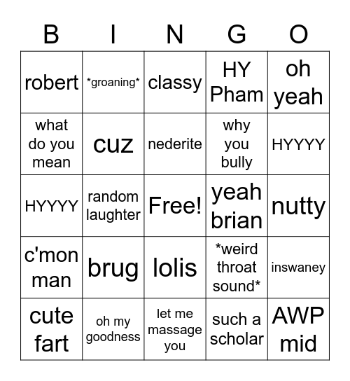 Roger Bingo Card