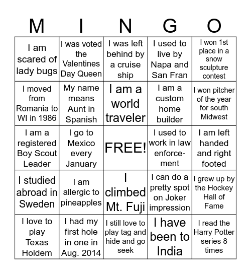 MINGLIN' BINGO Card