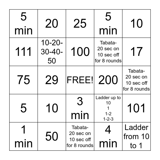 Workout Lotto Bingo Card