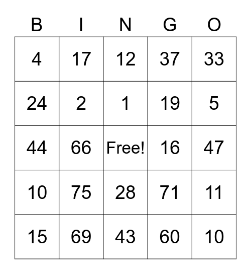 Catherine Bingo Card