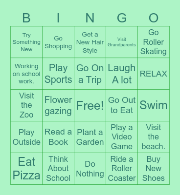 Spring Break Bingo Card