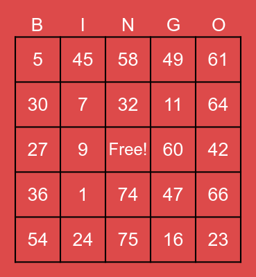 B I N G O   C A R D S Bingo Card