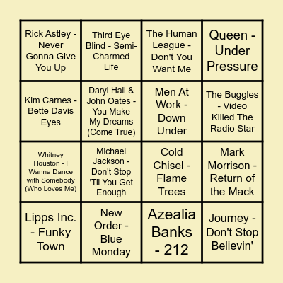 Prince Music Bingo #2 Bingo Card