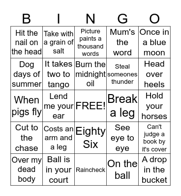 Idiom Bingo Card
