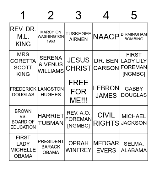 BLACK HISTORY MONTH @ NEW GALILEE MB CHURCH Bingo Card