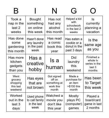 People Bingo Card