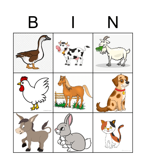 Farm Animals Bingo Card