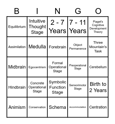 Developmental Psychology Bingo Card
