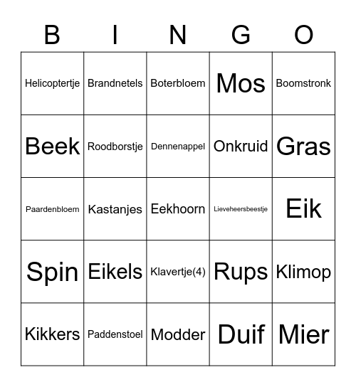 Planten en dieren Bingo Card