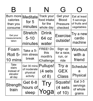 Fit 360 Bingo Card
