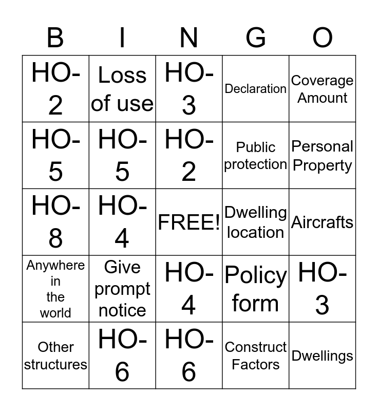 Chapter 5 Bingo Card