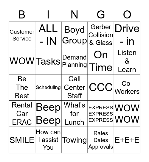 Gerber Collision  Bingo Card