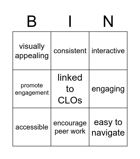 what constitutes a good online course? Bingo Card