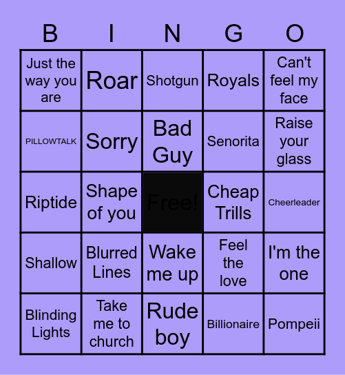 Latest Hits Bingo Card