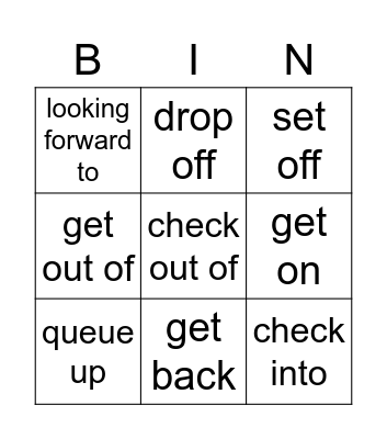 Holiday: Phrasal verbs Bingo Card