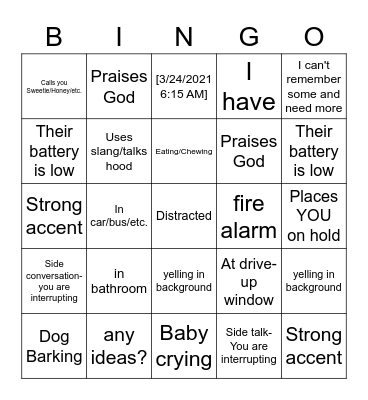 Untitled Bingo Card