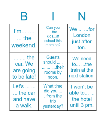 Holidays (phrasal verbs) Bingo Card