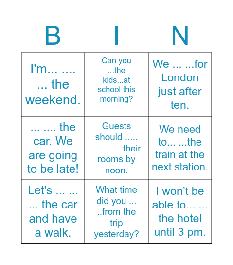 Holidays (phrasal verbs) Bingo Card