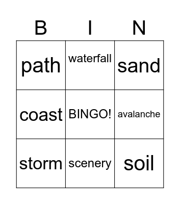 Vocabulary Bingo Card