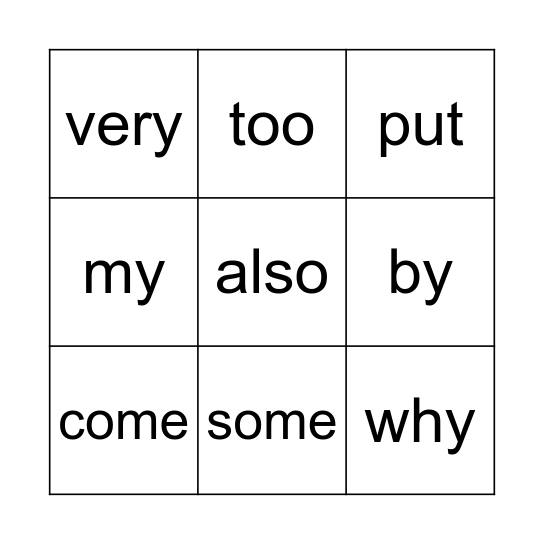 Trick Words Bingo Card