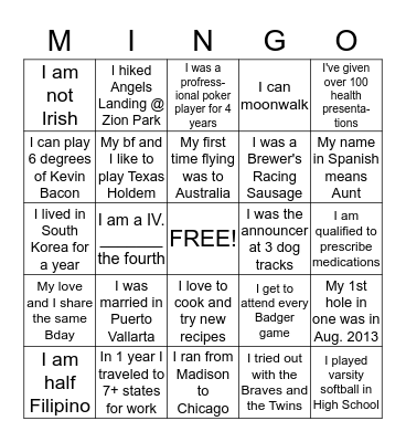 MINGLIN BINGO Card