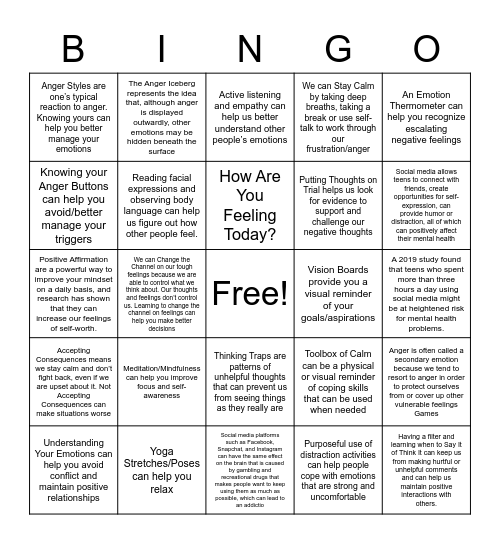 Parent Group Bingo Card