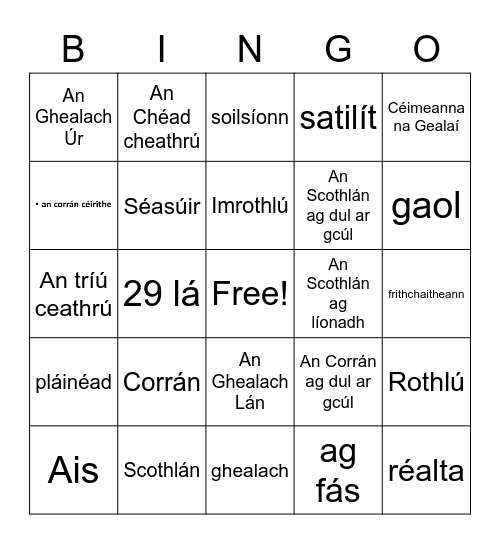 An Ghealach Bingo Card