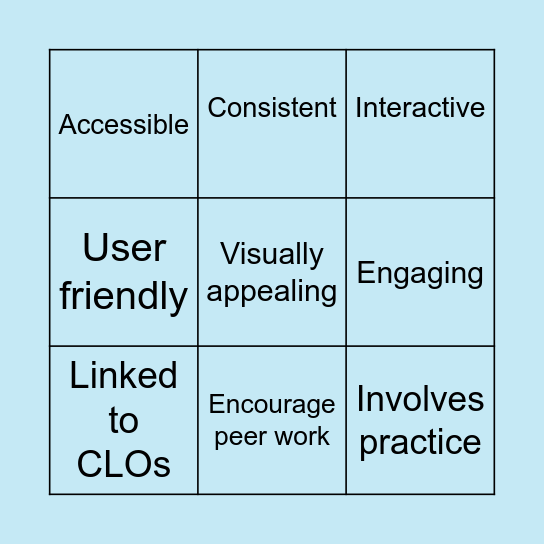 Transitioning Effectively to Online Teaching Bingo Card
