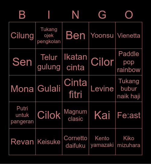 Punya Minah Bingo Card