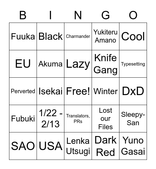 ZeniX Bingo Card