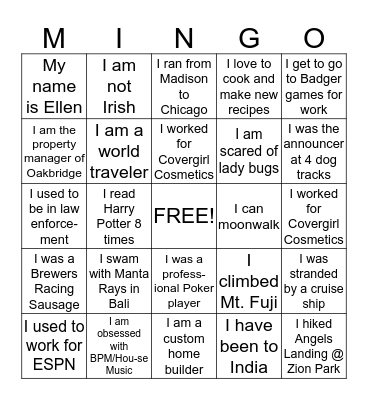 MINGLIN BINGO  Bingo Card