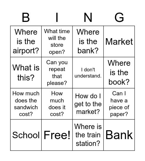 Important Phrases to Know Bingo Card