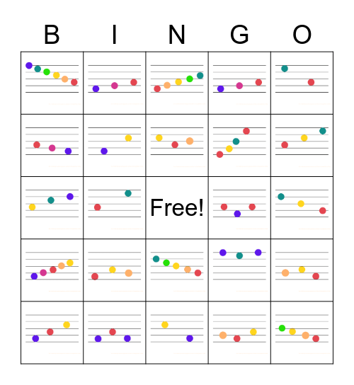 Staff Bingo - colored notes Bingo Card
