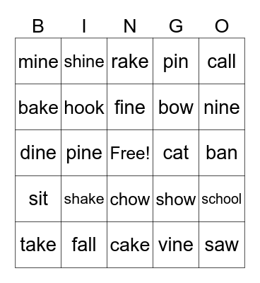 Word Bingo Card