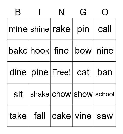 Word Bingo Card