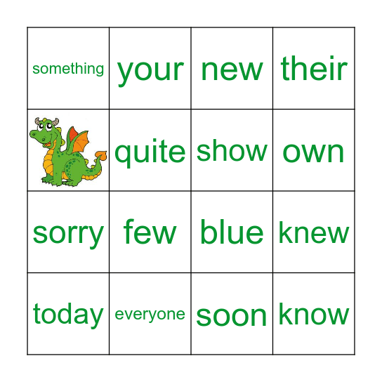Unit 4 Sight Words Bingo Card