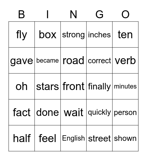 Bingo List 5.1 Bingo Card