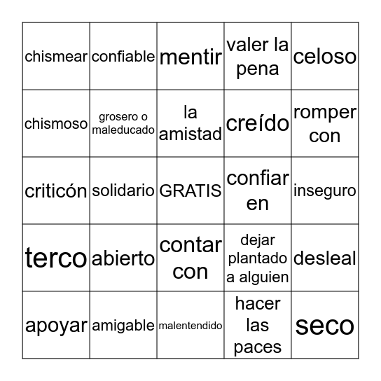 Español 3 Capítulo 2.2 Bingo Card