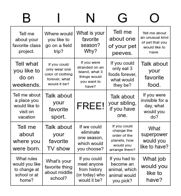 Conversation BINGO! Bingo Card