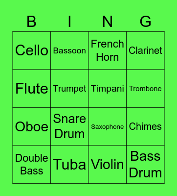 Instrument Bingo Card