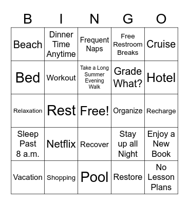 Spring Break Bingo Card