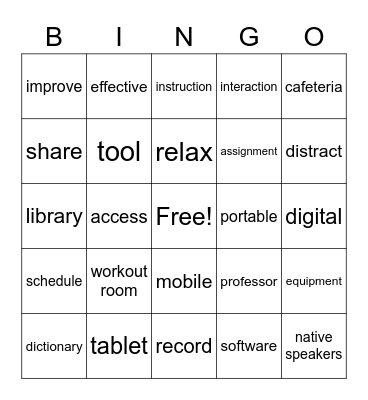 VOCABULARY Bingo Card