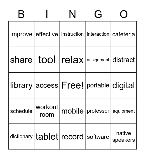 VOCABULARY Bingo Card