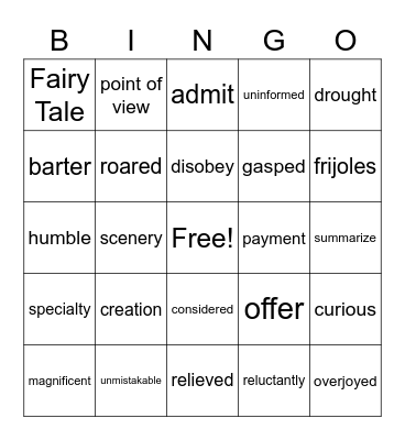 Unit 5.1 Vocabulary Bingo Card