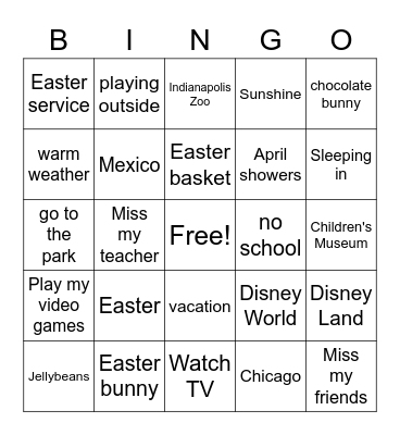 Spring Break Bingo-2nd Grade Bingo Card