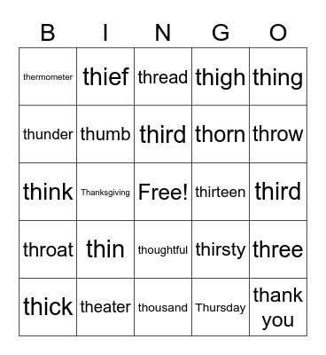 Initial TH Bingo Card