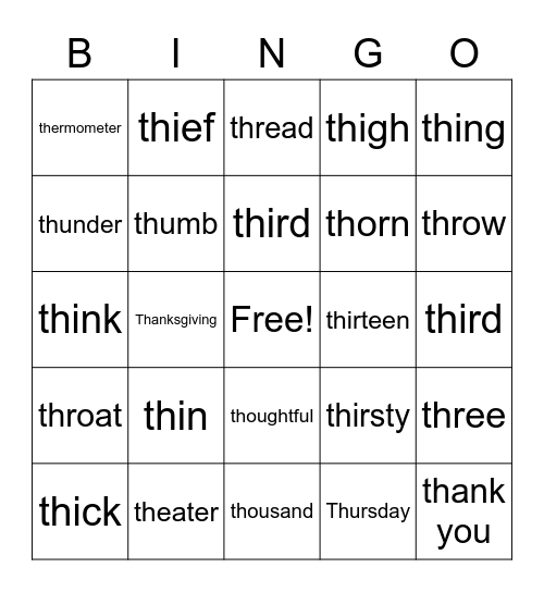 Initial TH Bingo Card
