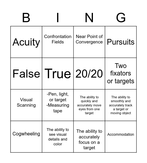 Assessments Bingo Card